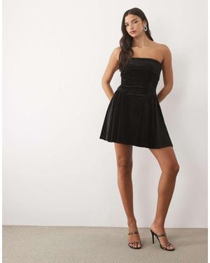 TFNC London Velvet Bandeau Corset Detail Mini Dress - Black