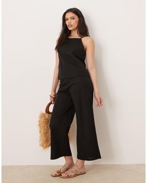 Mango – weit geschnittene leinenmix-hose - Schwarz