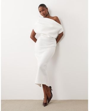 ASOS Bridal Dramatic Neckline Midi Dress - Natural