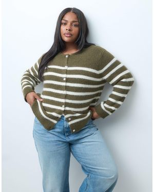 ONLY Nur curve gestrickte strickjacke mit -gelben streifen - Blau