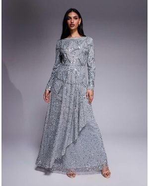 Beauut Vestido Largo De Manga Larga Con Diseño De Capas Hanaa De - Gris