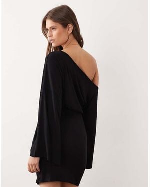 ASOS Fallen Shoulder With Cinched Waist Mini Dress - Black