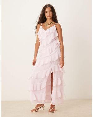 Vila Ruffle Cami Maxi Dress With Leg Split - Pink