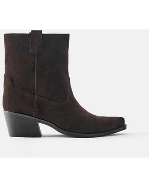 Pull&Bear Leren Cowboy Enkellaarzen - Zwart