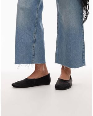 Mango Hair On Real Leather Square Toe Flat Shoe - Blue