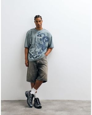 River Island Oversize-t-shirt mit gewaschenem japanischem grafikprint - Weiß