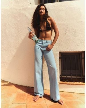 Bershka High-waist Shimmery Straight-leg Jeans - Blue