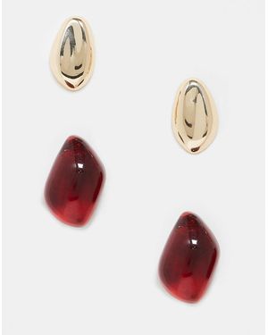 ASOS Two Pack Stud Earrings With Molten Design - White