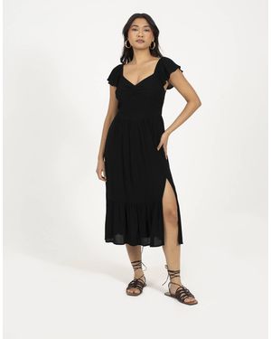 Brave Soul Midikleid mit volantärmeln und bustier - Schwarz