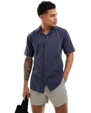 Only & Sons Linen Mix Revere Collar Shirt - Blue