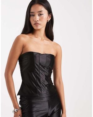 Collusion Stretch Satin Bandeau Corset Top Co-ord - Black