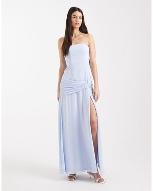 TFNC London Bridesmaid Chiffon Sleeveless Drop Waist Twist Detail Thigh Split Maxi Dress - Blue