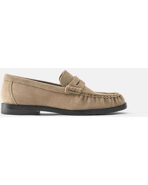 Pull&Bear Leather Gathered Loafers - White