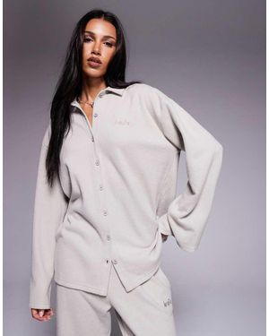 Kaiia Top Color Piedra Con Botones Delanteros De Canalé Rico En Algodón Exclusivo De (Parte De Un Conjunto)-Neutro - Gris