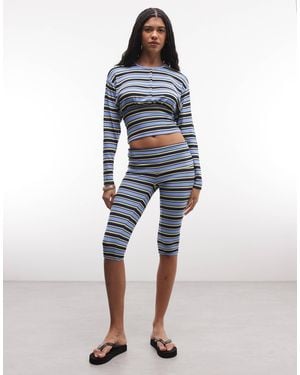AFRM Selma Ribbed Knit Cardigan Co-Ord Stripe - Blue