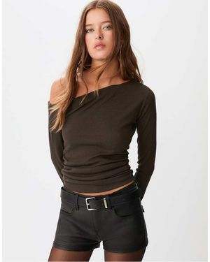 Stradivarius Asymmetrical Ruched Top - Black