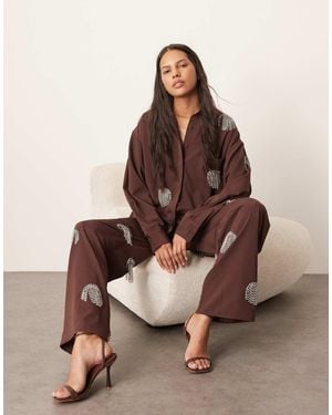 ARRANGE Embellished Diamante Fringe Spot Oversized Shirt - Brown