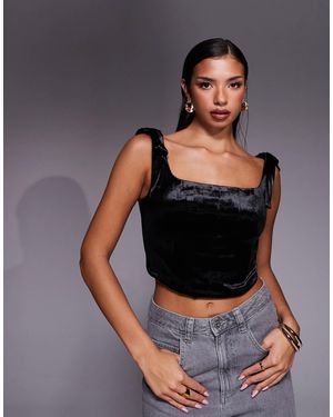 River Island Velvet Corset Top - Black