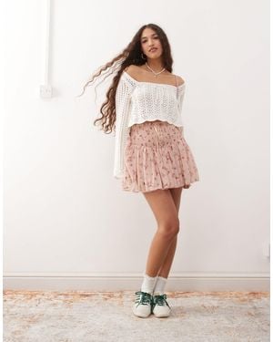 Miss Selfridge Shirred Waist Chiffon Mini Skirt - Natural