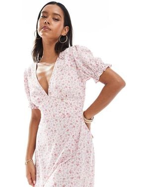 Miss Selfridge Printed Spun V-neck Mini Tea Dress - Pink