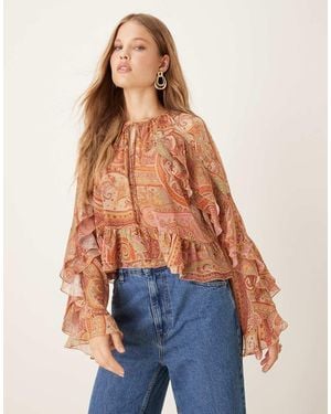 Mango Bell Sleeve Blouse - Blue