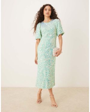 Y.A.S Vestito Da Giorno Tenue Testurizzato Con Paillettes Iridescenti E Gonna Al Polpaccio - Verde