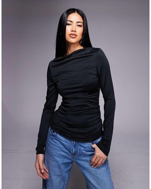 Threadbare Slinky Slash Neck Long Sleeve Top - Blue