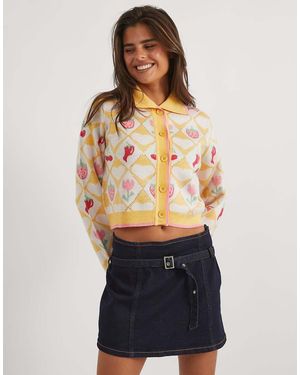 Skinnydip London Floral Diamond Knitted Cardigan - Blue