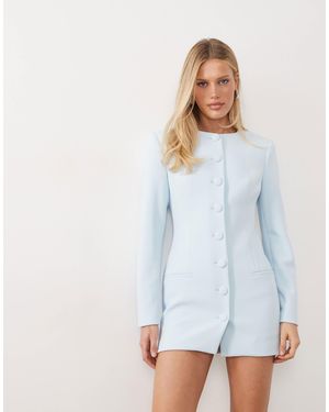 Wanderdoll Exclusive Pippa Premium Tailored Shoulder Pad Detailing Structured Mini Dress - Blue