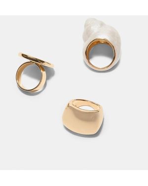 Stradivarius Set Of 3 Enamelled Shell Rings - White