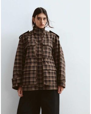 ARRANGE Oversized Funnel Neck Cargo Jacket - Brown