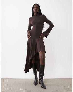 ASOS Modal Long Sleeve Maxi Dress With Asymmetric Hem - White