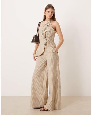 Glamorous Gestreepte Broek Met Brede Tailleband En Elastische Taille - Naturel