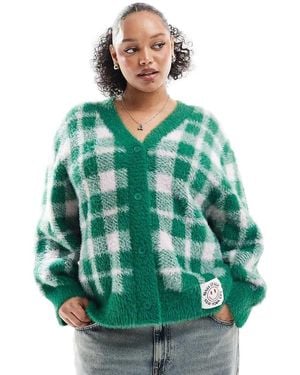Renee Studio Plus Exclusive Fluffy Button Through Logo Patch Cardigan - Green