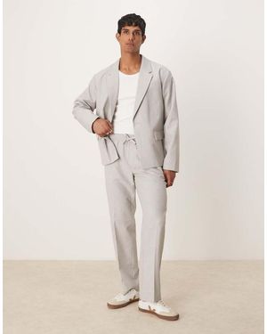 ASOS Pull On Suit Trousers With Linen - Natural