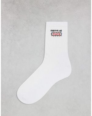 ASOS Christmas Socks With Swear Word Embroidery - White