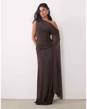 ASOS Mesh Gedrapeerde Maxi Jurk - Bruin