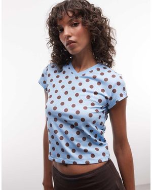 Reclaimed Vintage Polka Dot V Neck Baby Tee - Blue