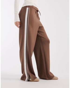 Pieces Wide Leg Pants With Side Stripe - Brown