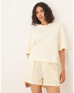 Gina Tricot Recht T-Shirt Met Korte Mouwen - Naturel