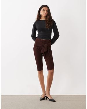 Miss Selfridge Capris With Wrap Tie Detail - Brown
