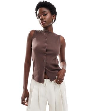 New Look Button Through Tank Top - Brown