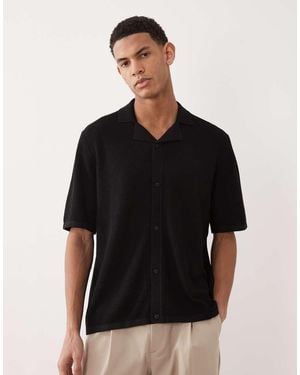 Jack & Jones Knitted Button Through Revere Collar Shirt - Black