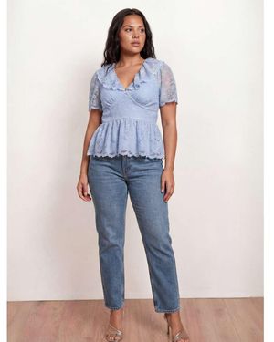 Lovedrobe Frill Collar Peplum Lace Top - Blue
