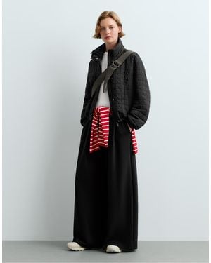 Oysho Modal Piqué Wide-Leg Trousers - Black