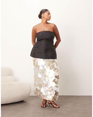 ARRANGE Curve Mirror Paillette Column Maxi Skirt - Natural