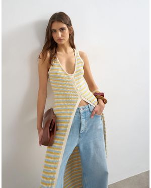 TOPSHOP Gilet plissé long en maille - Bleu