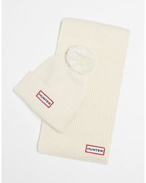 HUNTER – unisex-geschenkset aus gerippter bommelmütze und schal - Natur