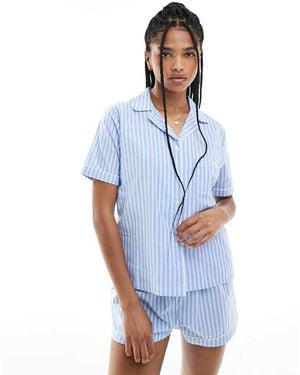 New Look Pijama Azul A Rayas De Camisa Y Pantalones Cortos De