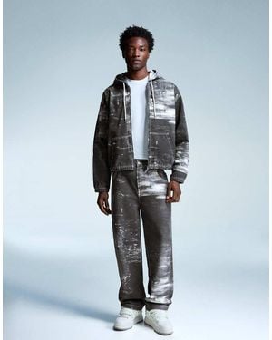Bershka Jeans Stampati Neri Super Ampi - Blu